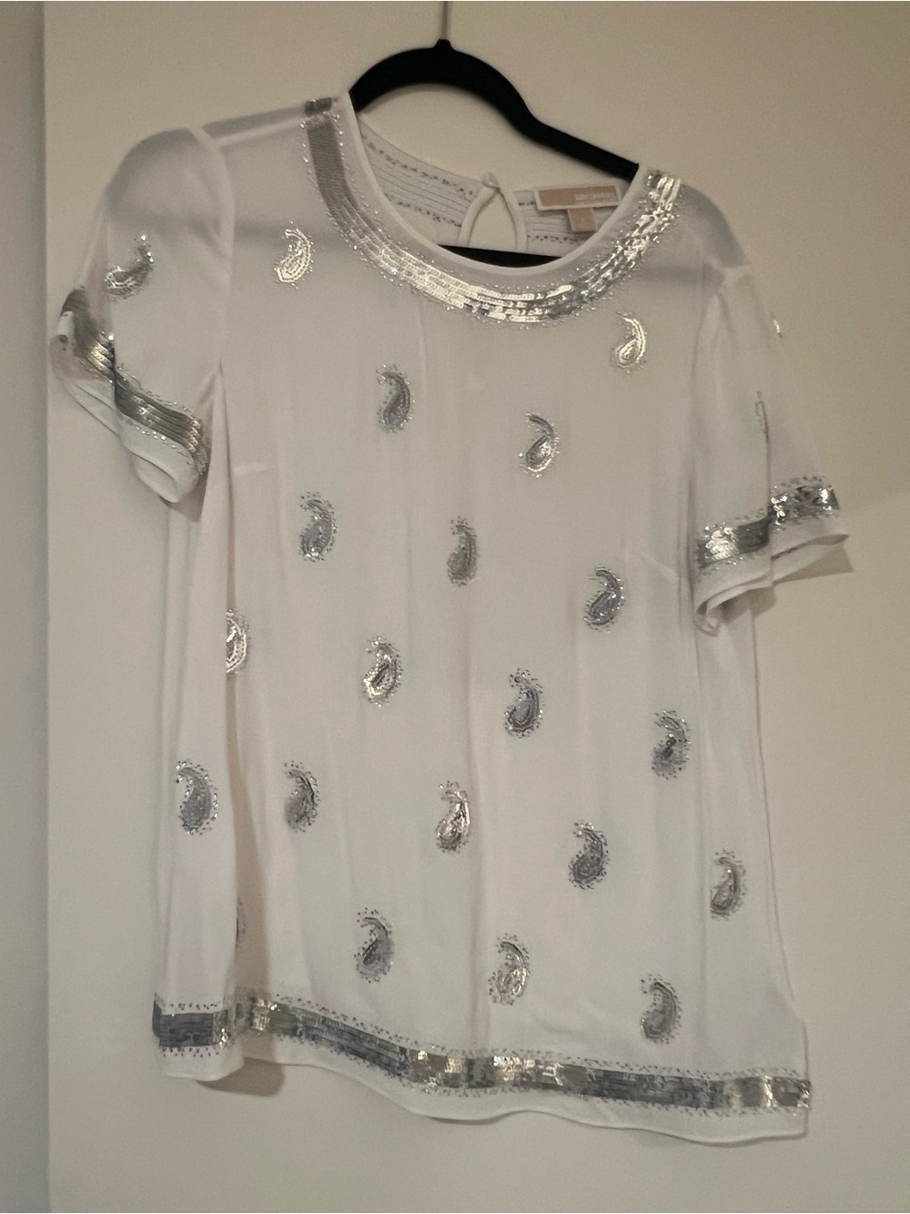 Michael Kors White Top with Silver Sequin Trim